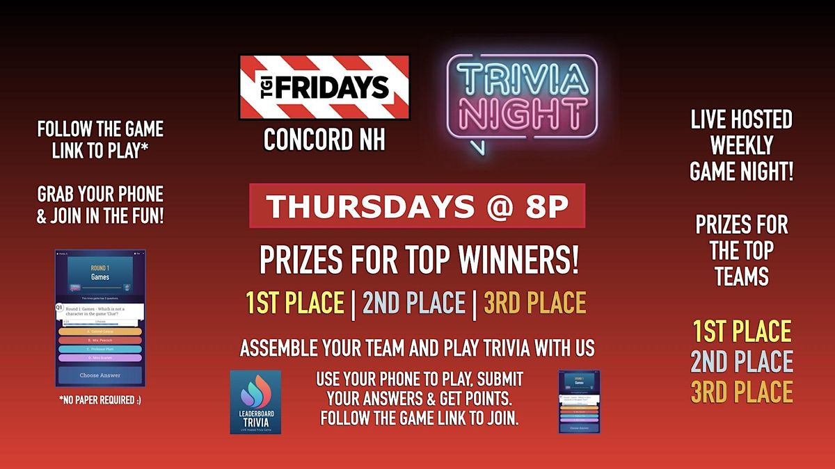 Trivia Game Night | TGI Fridays - Concord NH - THUR 8p