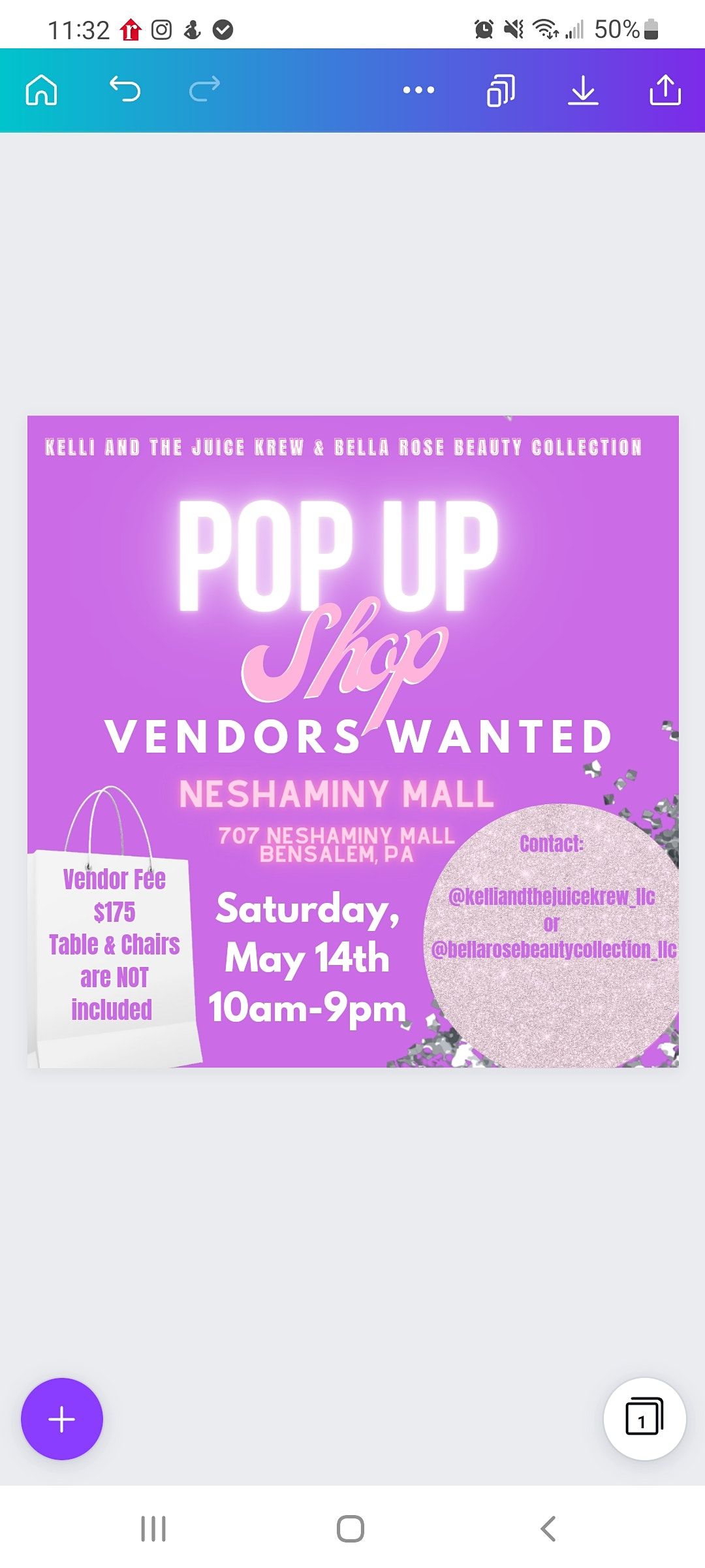 VENDORS WANTED FOR NESHAMINY MALL POP UP SHOP!!!