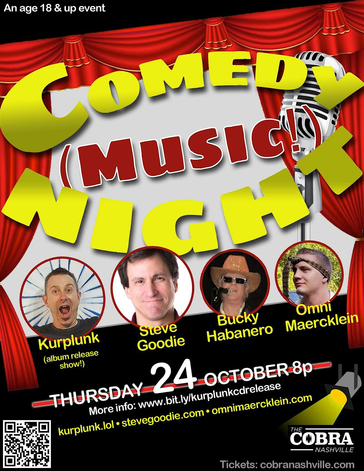 Comedy (Music!) Night Featuring: Kurplunk | Steve Goodie | Bucky Habanero |