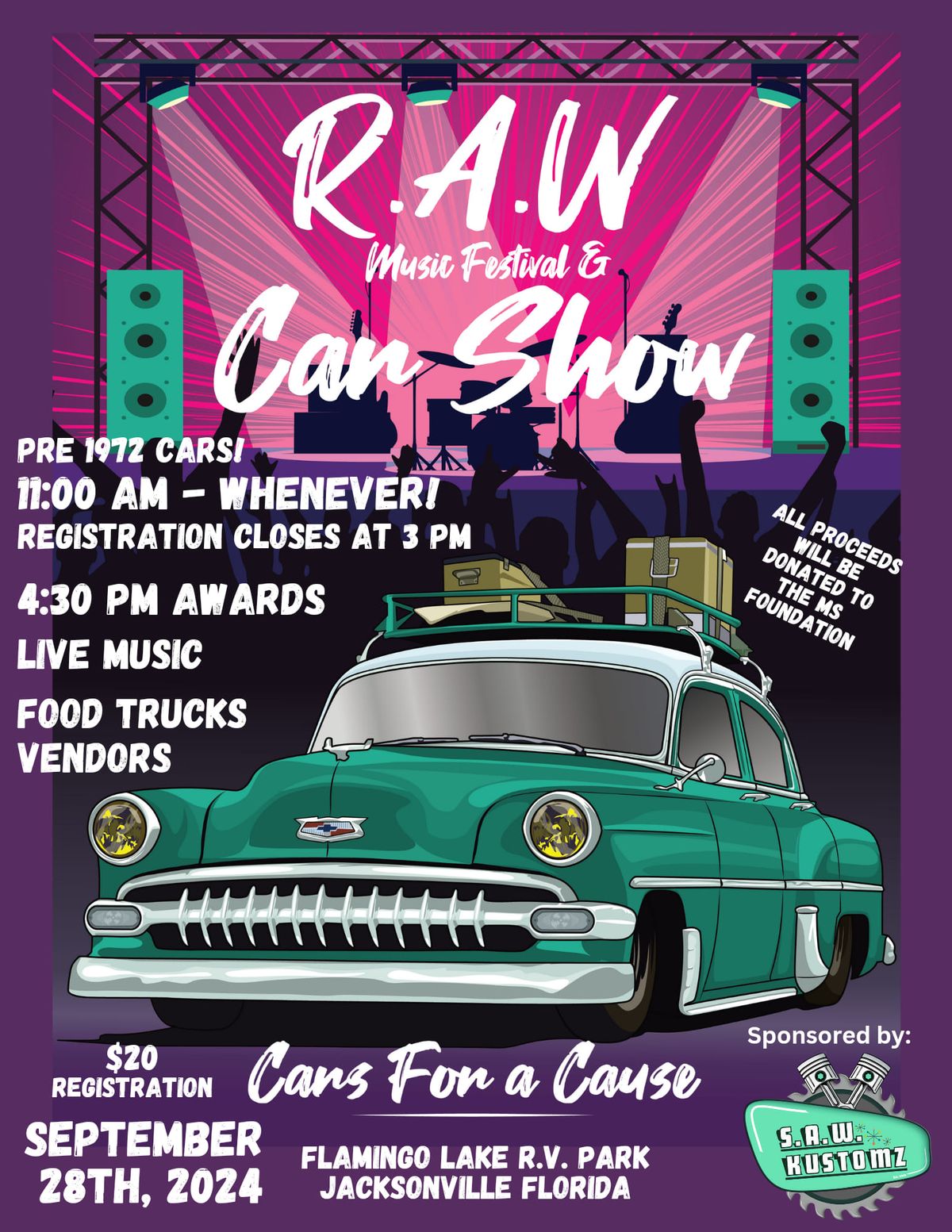 Rawfest music festival, Cars for a Cause Classic car show