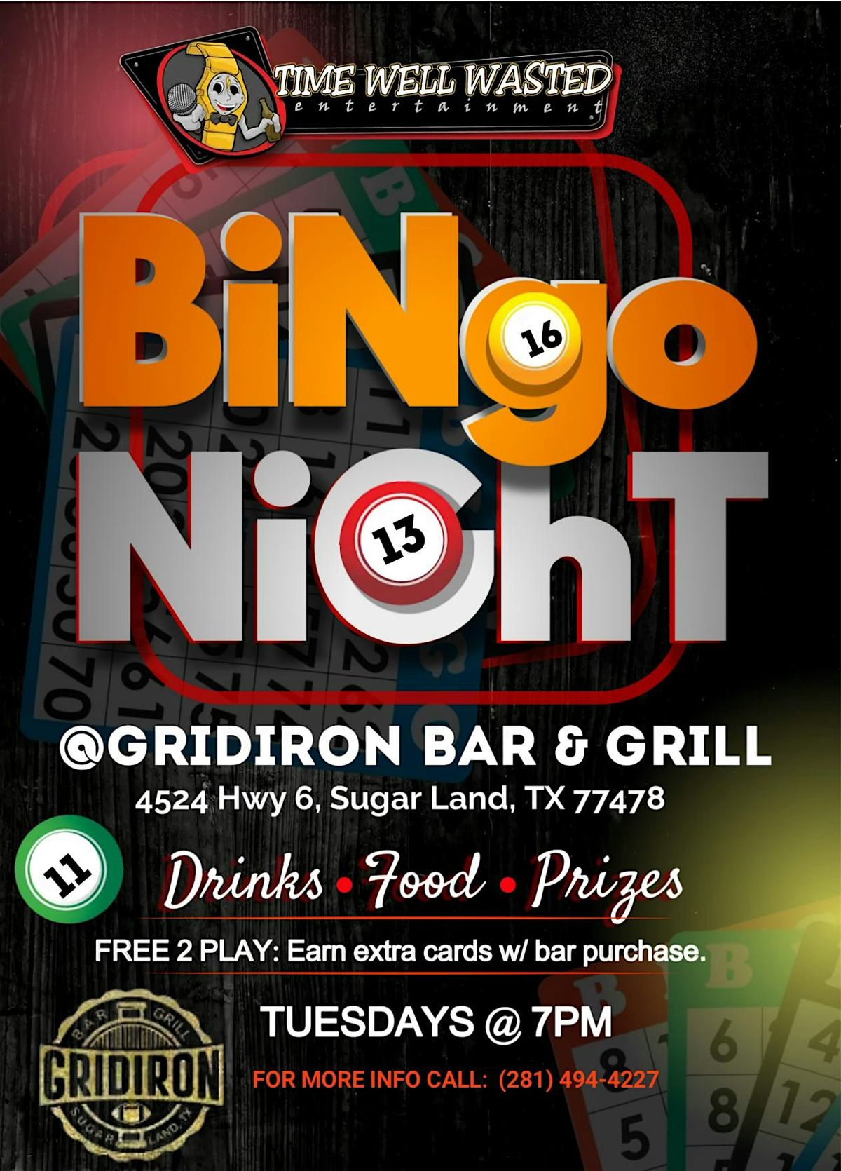 Tuesday Night Bingo @ Gridiron Bar & Grill