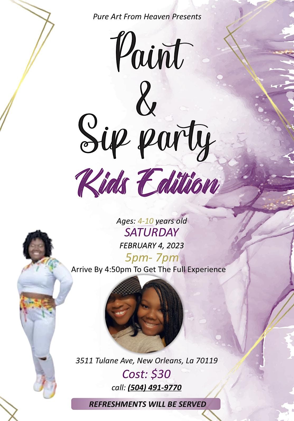 Paint and Sip Kids Edition hosted by Pure Art From Heaven, Chosen