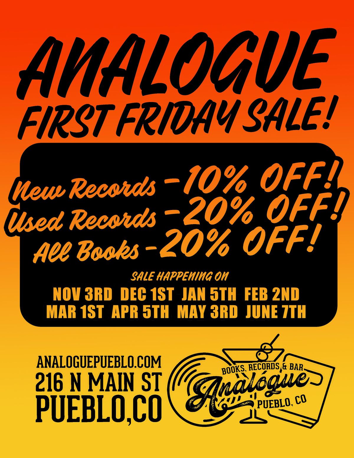 First Friday Sale at Analogue Books & Records!