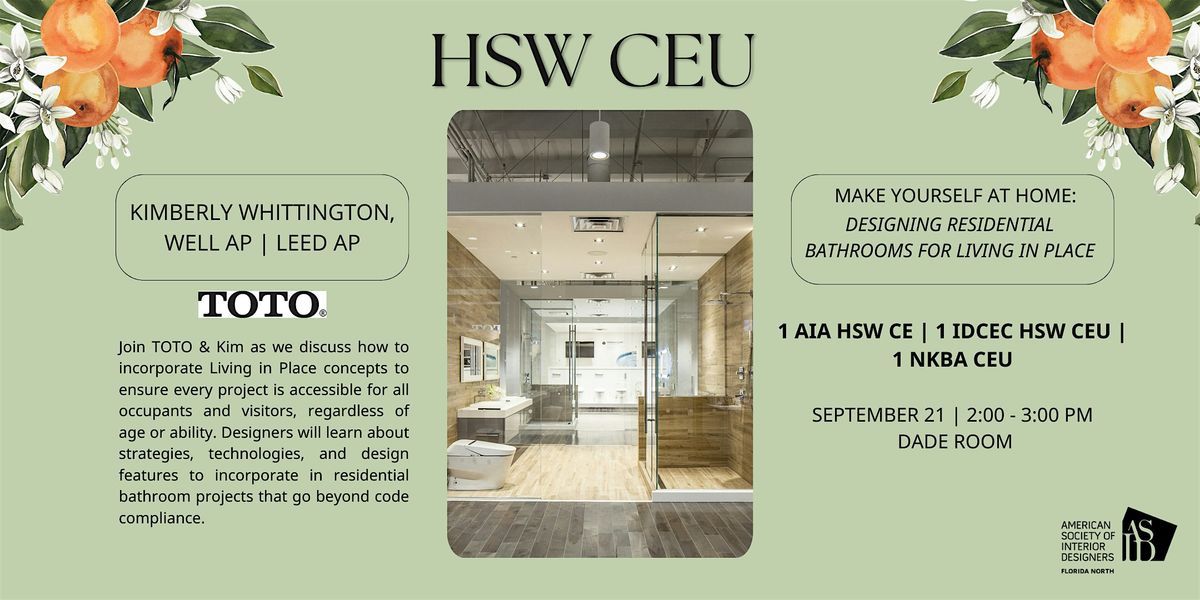 ASID Florida North Chapter Weekend: HSW CEU with TOTO