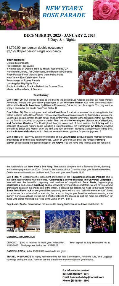New Year's Rose Parade Tour