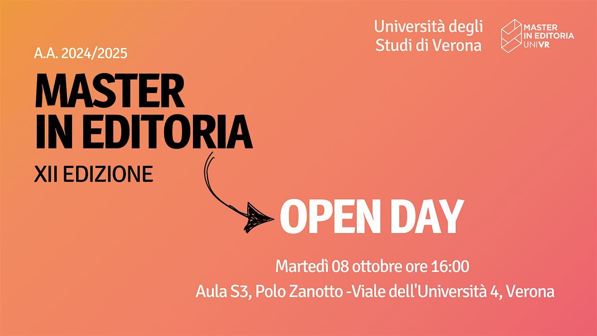 Open Day Master in Editoria 2024\/2025 - Universit\u00e0 degli Studi di Verona