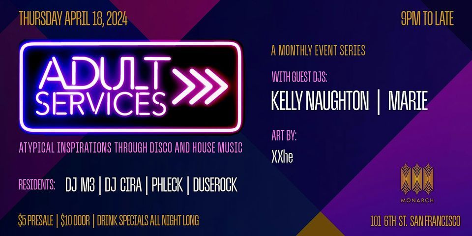 Adult Services: Kelly Naughton | Marie | Duserock | DJ Cira | DJ M3 | Phleck