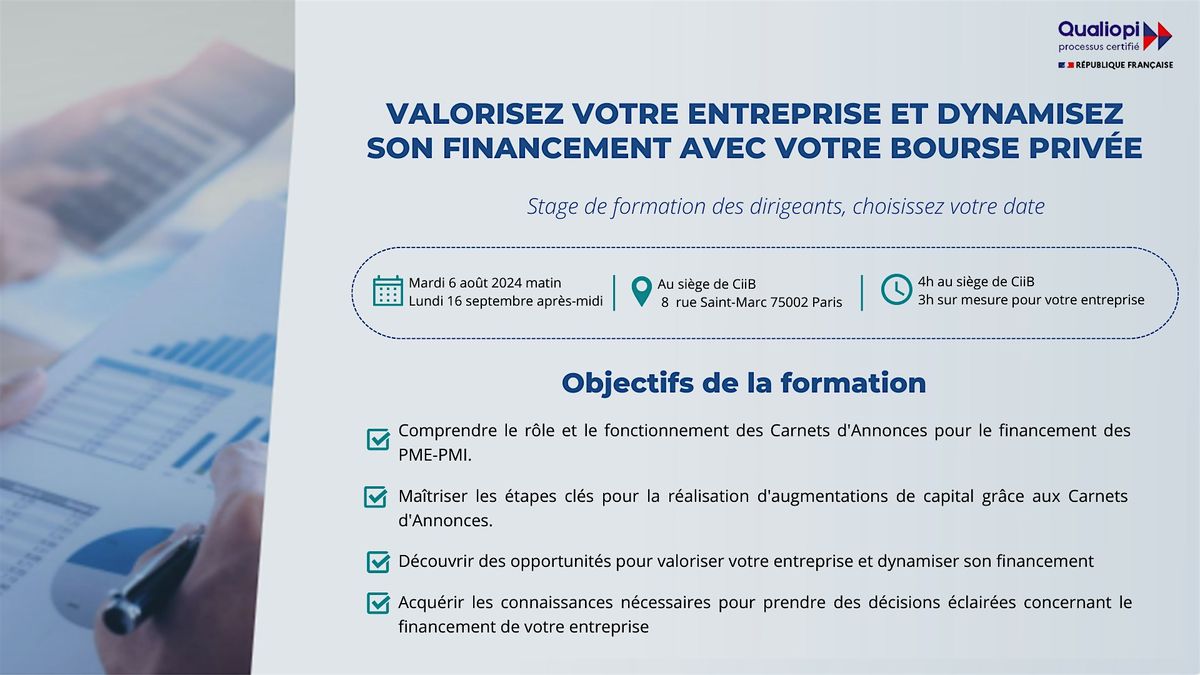 Valorisez votre PME et dynamisez son financement avec votre bourse priv\u00e9e