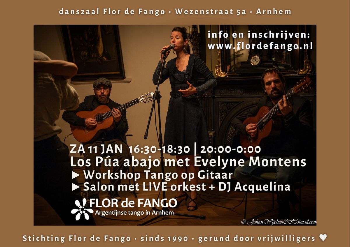 ZA 11 JAN - Workshop gitaar | Salon met LIVE Los P\u00faa abajo met Evelyne Montens | DJ Acquelina