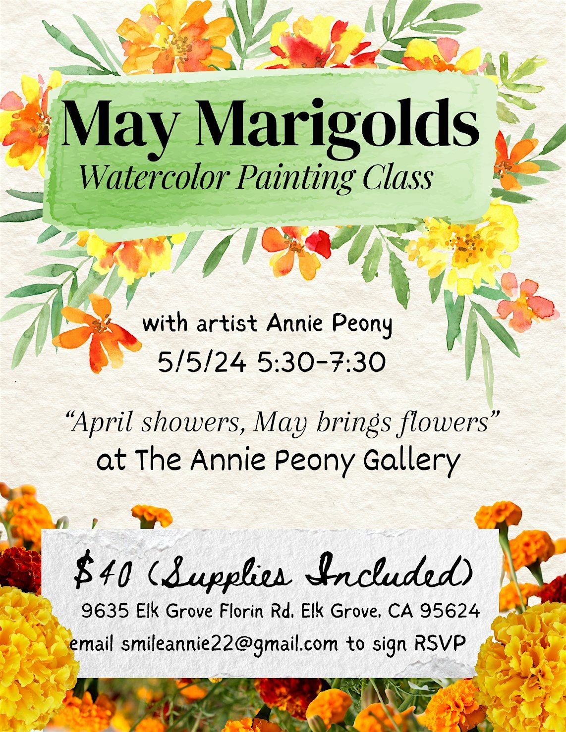 Cinco De Mayo - May Marigolds - Watercolor Paint Class!