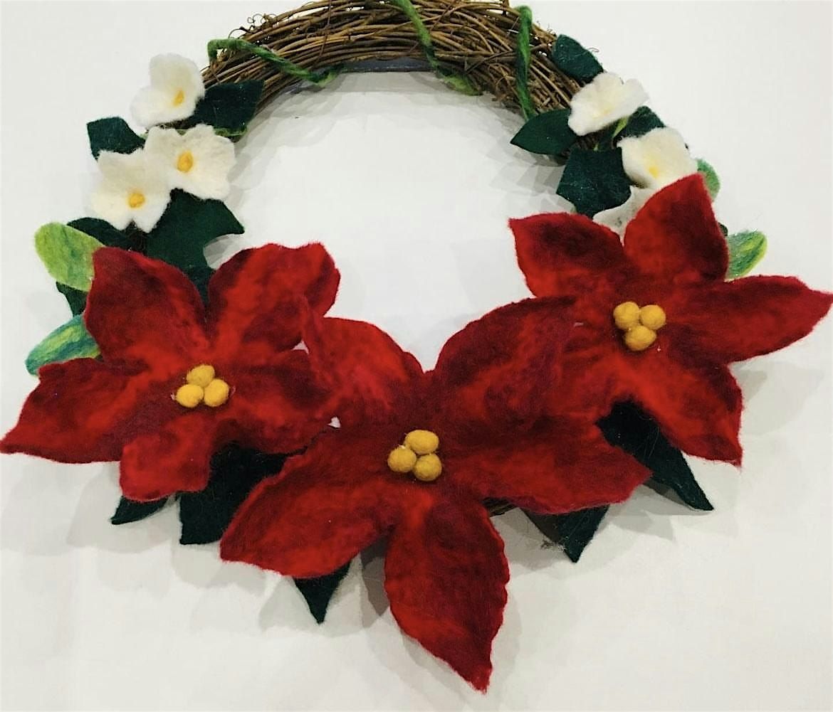 Winter Felted Garden Flowers Wreath - Resist and Wet Felting