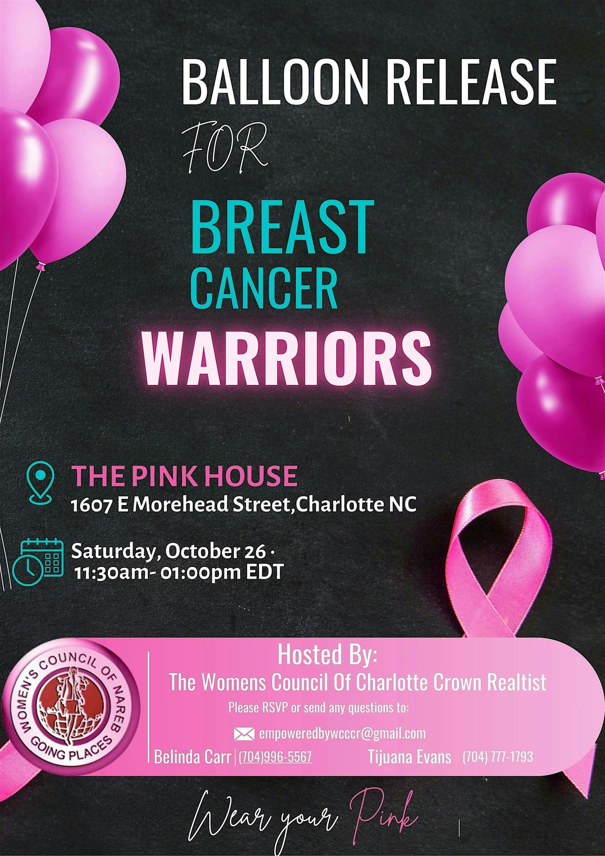 Balloon Release for Breast Council Warriors Hosted by The Women's Council Of Charlotte Crown Realist