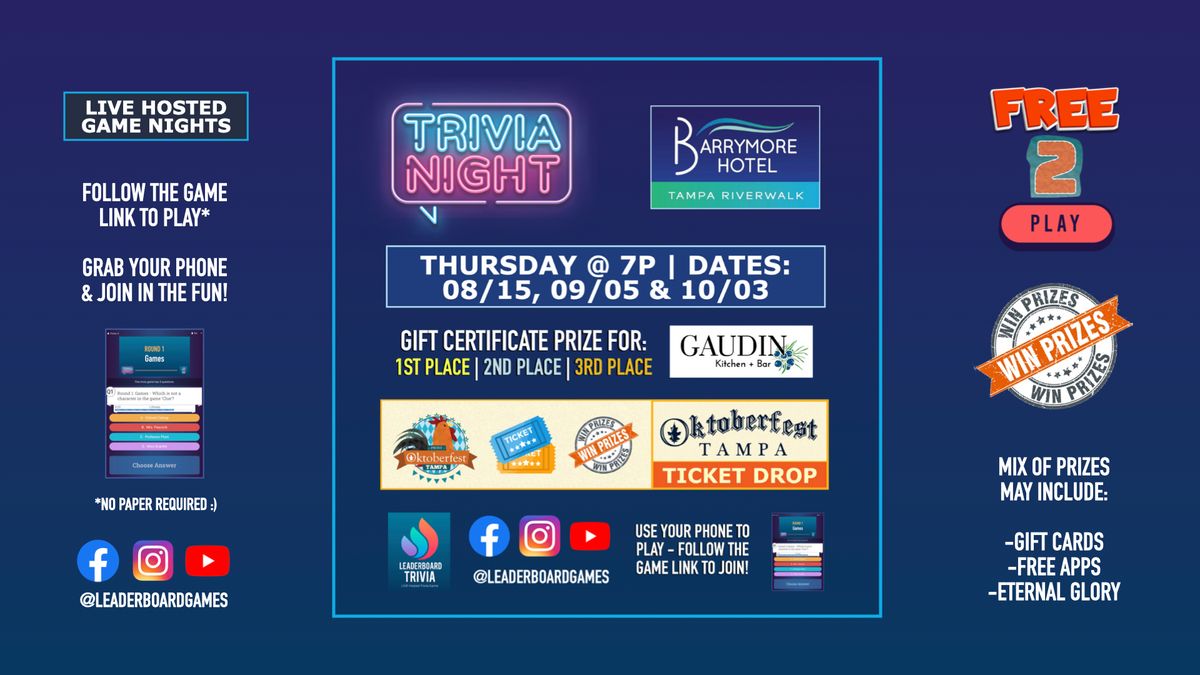 Trivia Night at the Barrymore Hotel - Oktoberfest Tampa Ticket Drop!