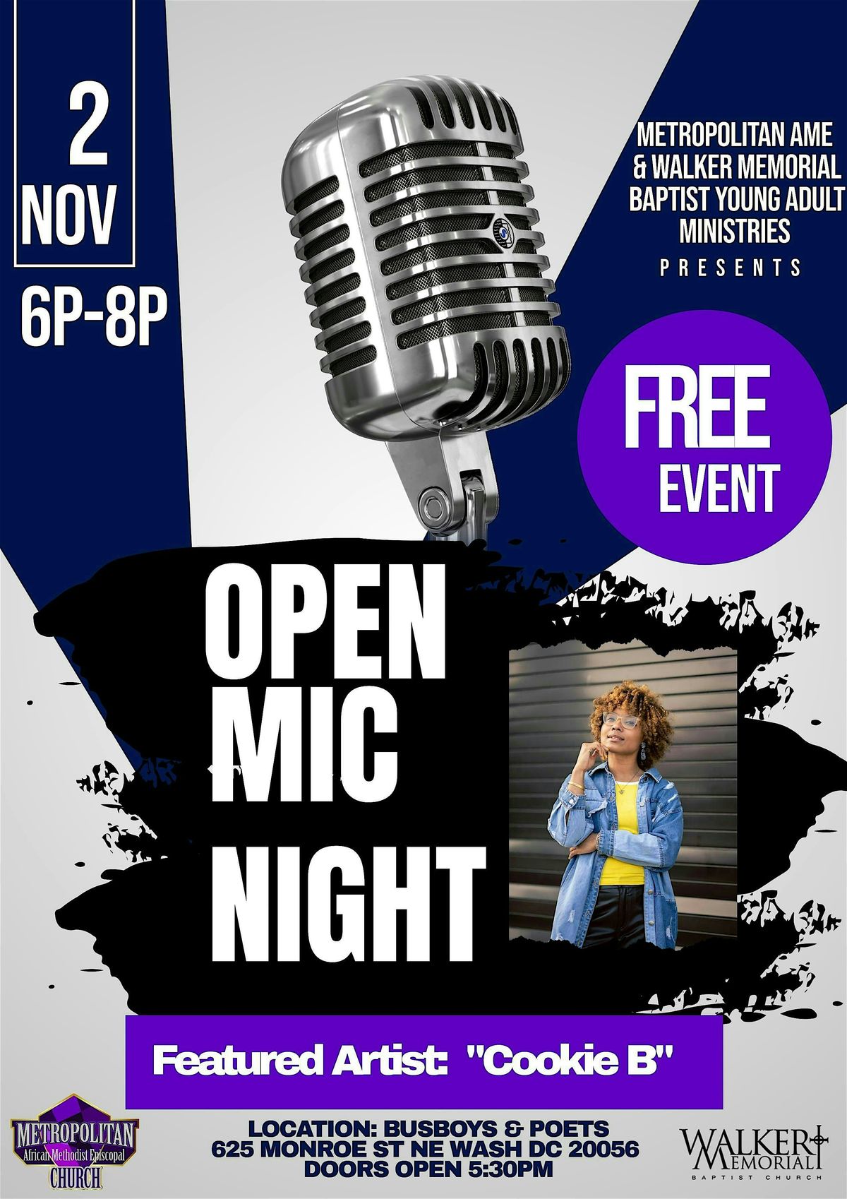 Young Adult Open Mic Night - BusBoys and Poets - Featuring "Cookie B"