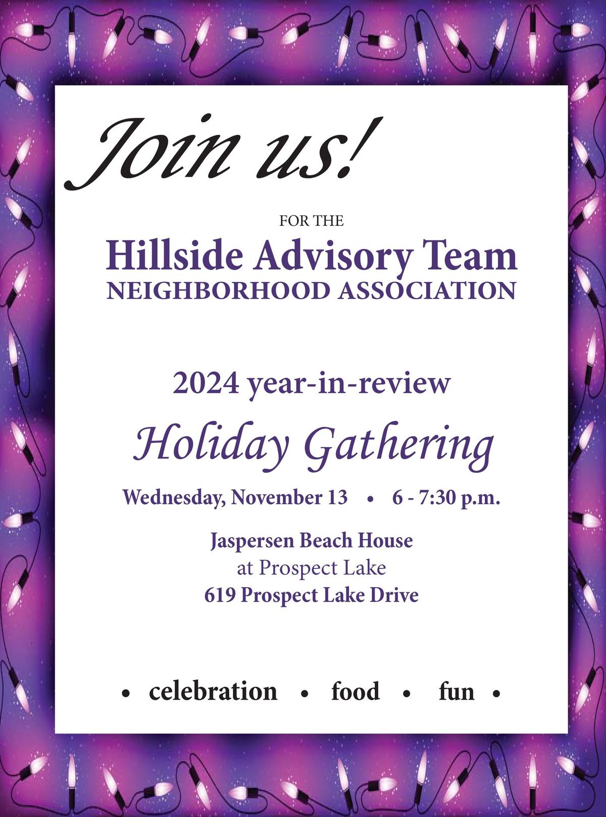 Hillside Advisory Team - Community Holiday Gathering and Year-in-Review