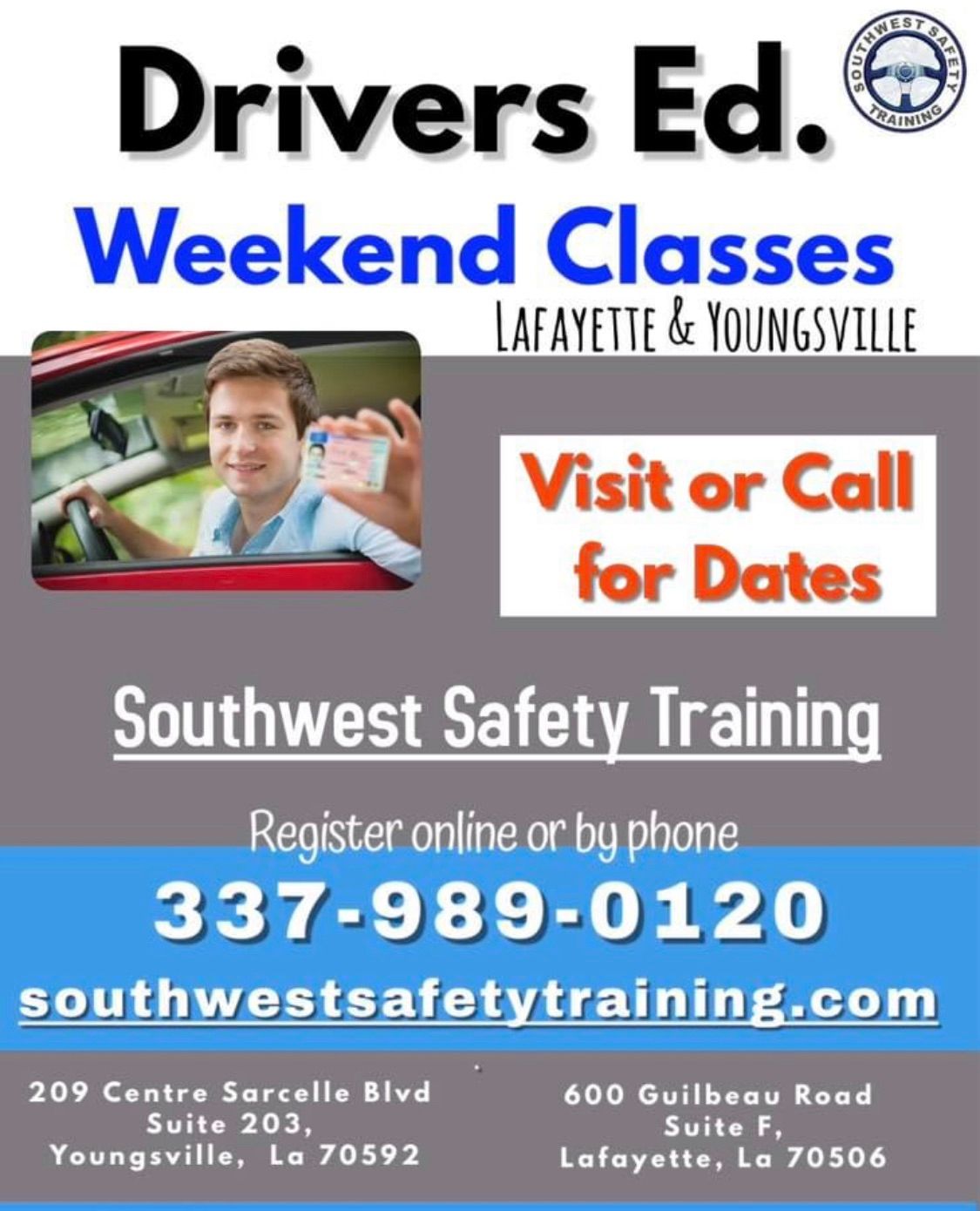 Drivers Ed Weekend course  for 14yrs 9mo-17yrs