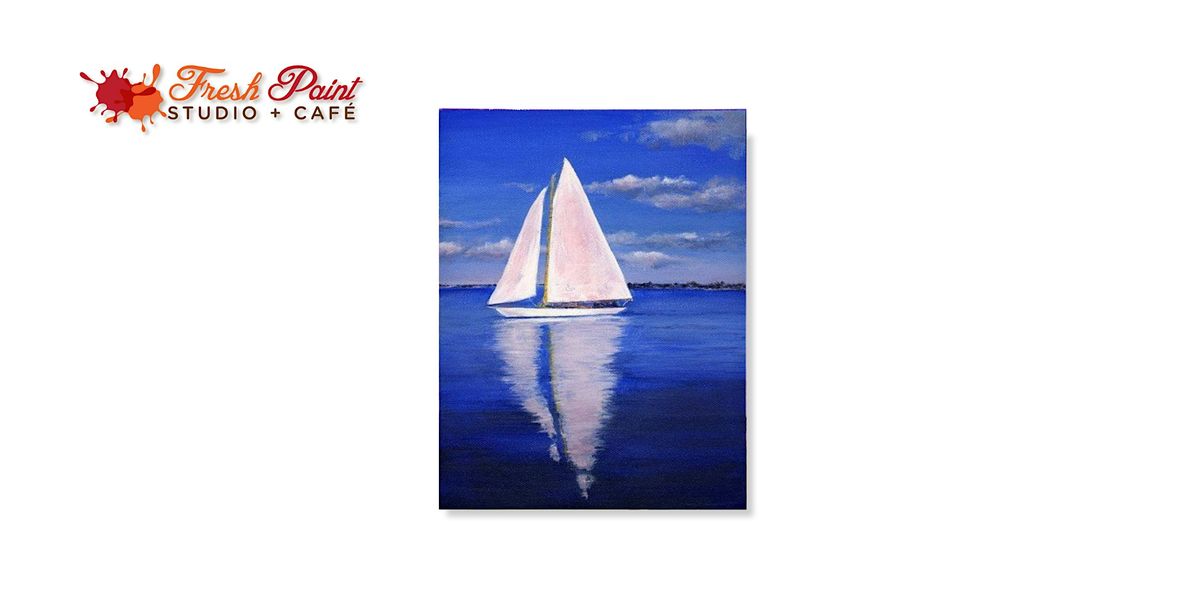 In-Studio Paint Night \u2013 Blue Skies and White Sail Acrylic Painting