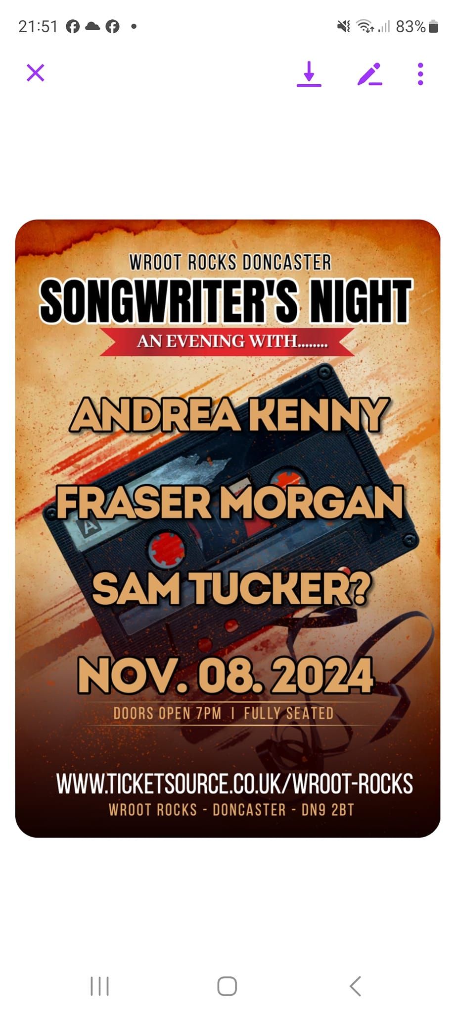 Songwriter's event Andrea Kenny,  Fraser Morgan and Sam Tucker?