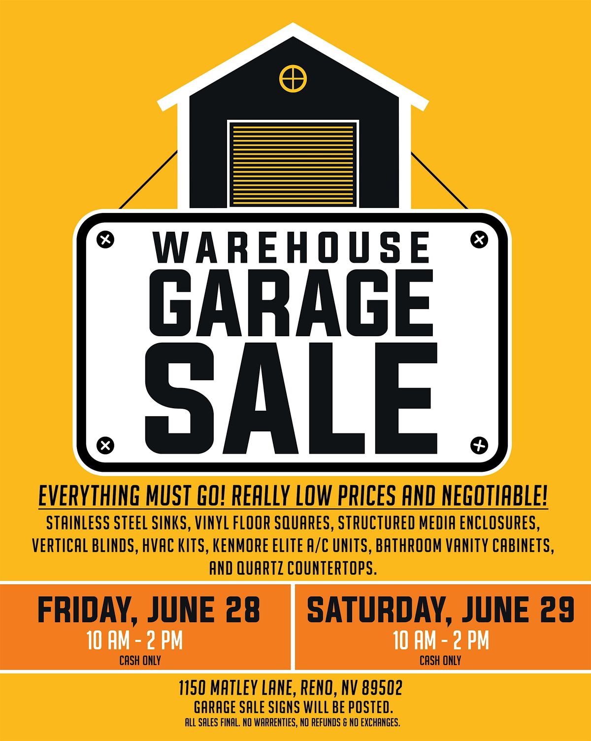 Warehouse Garage Sale!