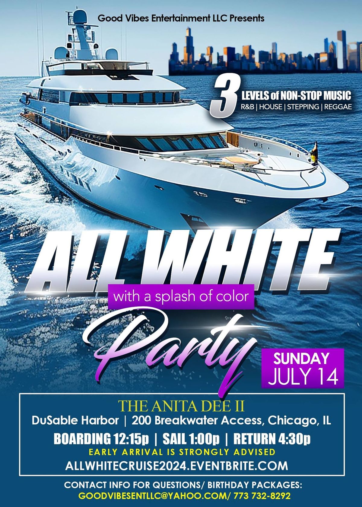 All White With A Splash of Color Yacht Party