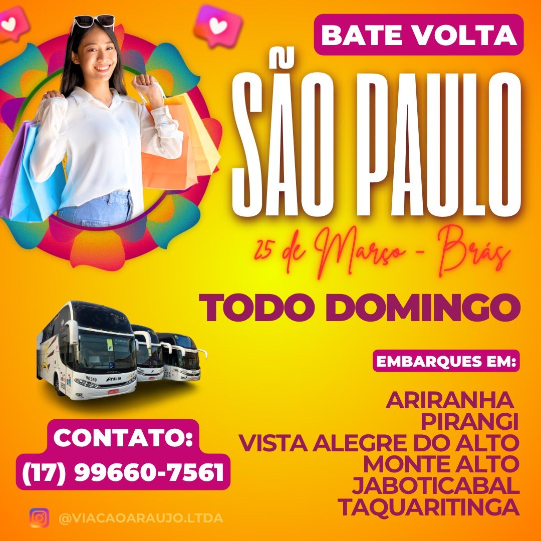 Viagem para S\u00c3O PAULO todo Domingo 