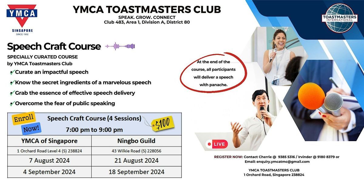 YMCA TOASTMASTERS Speech Craft Course (4 Sessions)