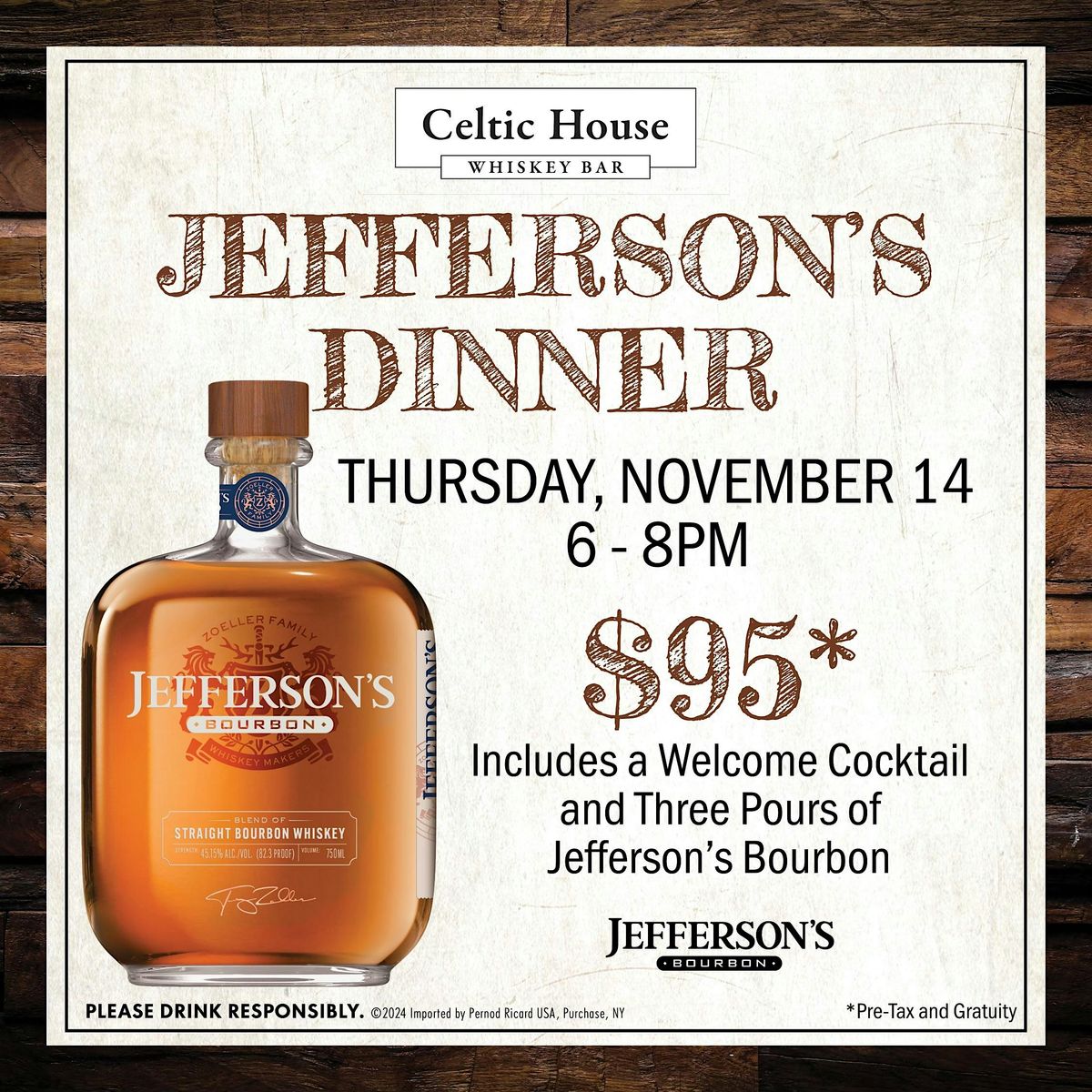 Jefferson's Bourbon Dinner - $95.00