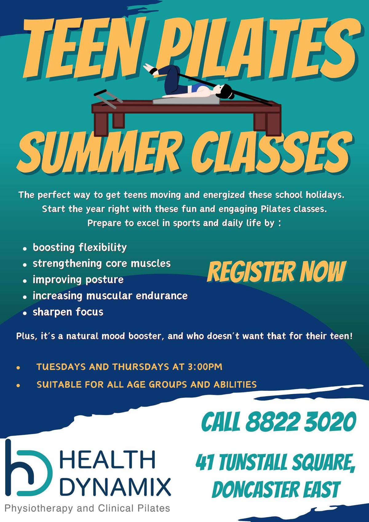 Teen Pilates - Summer Classes hosted by Health Dynamix Physiotherapy