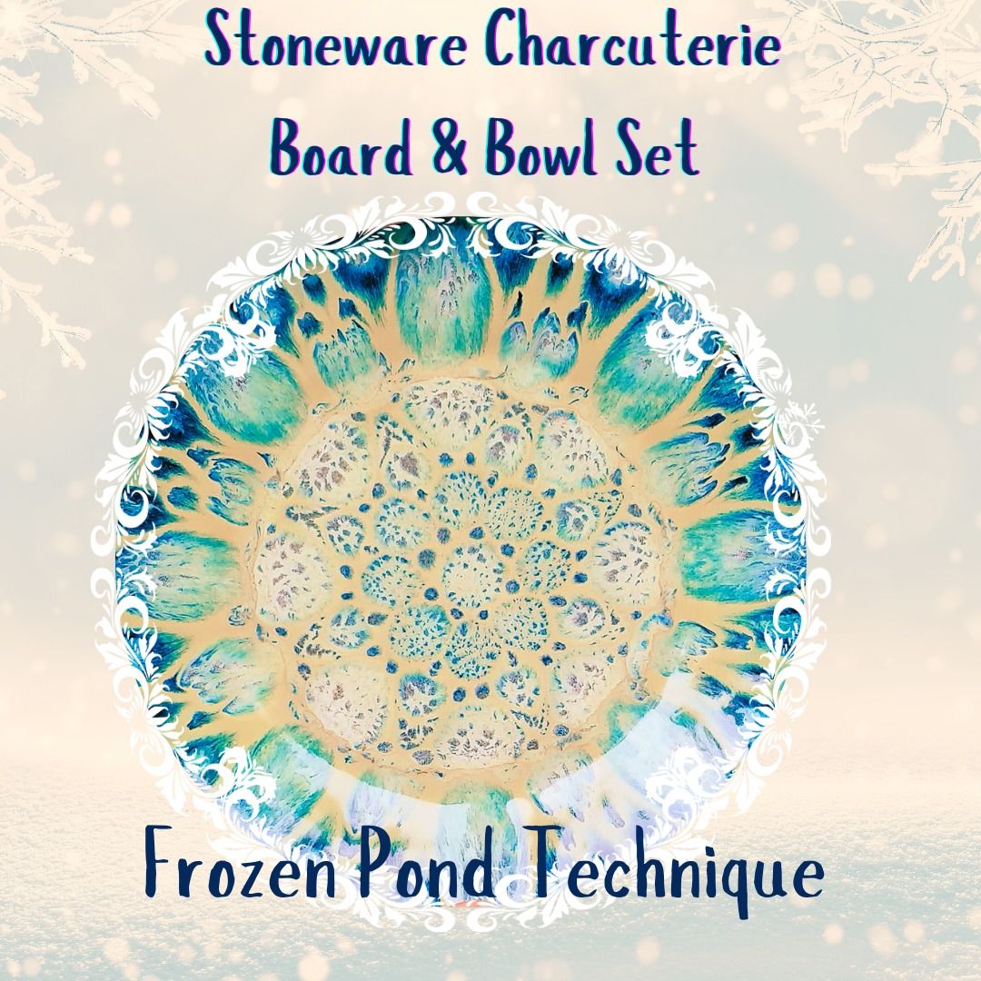 Stoneware Charcuterie Board and Bowl Set - Frozen Pond Technique