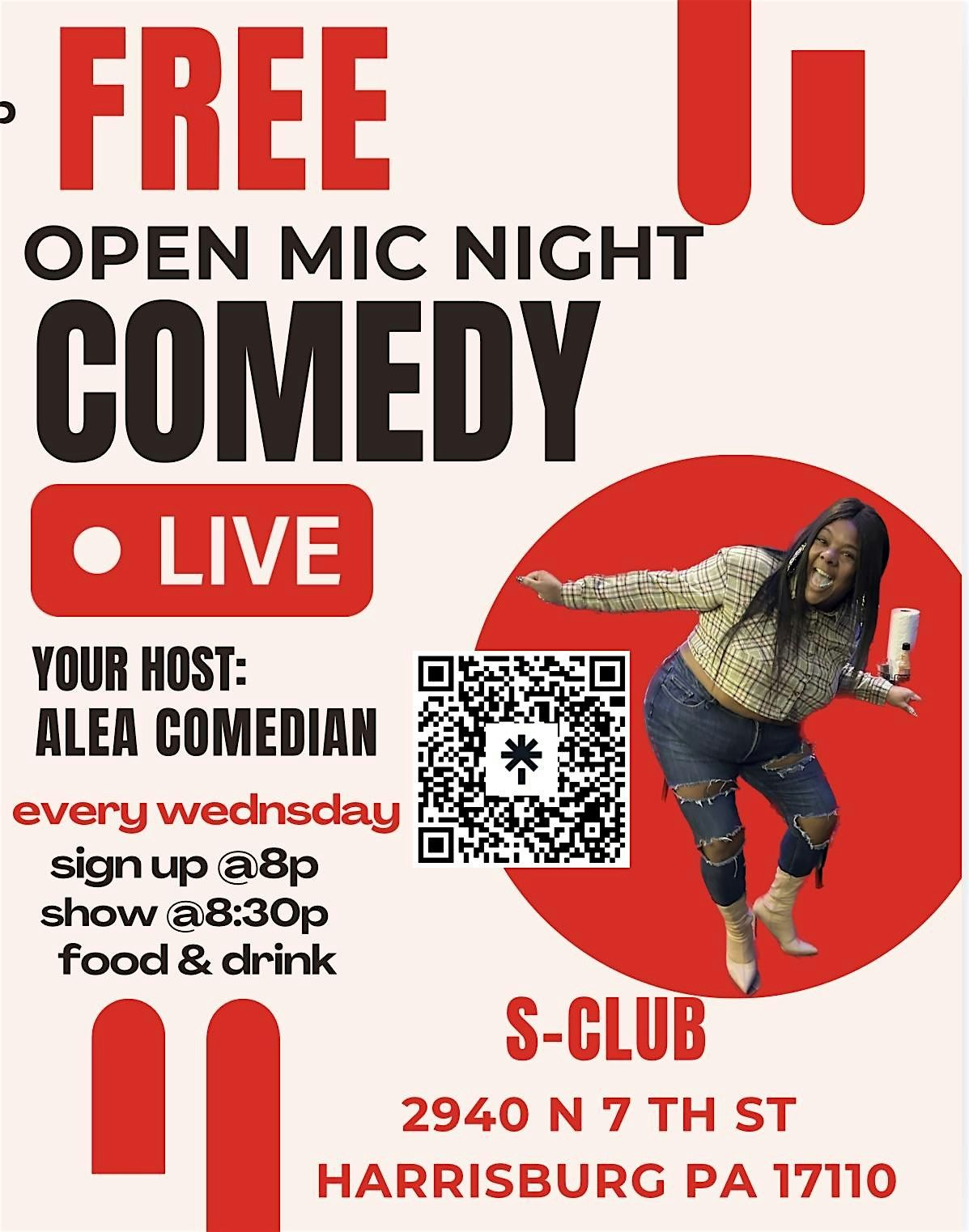 punchlines in Harrisburg comedy open mic night with alea comedian