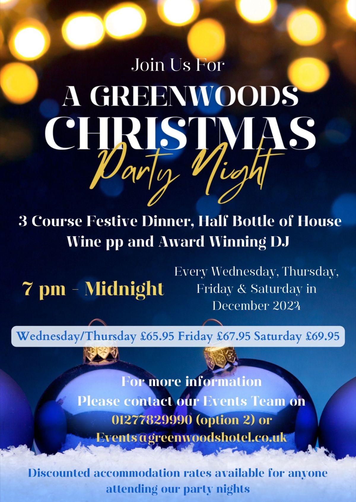 Christmas Party Nights at Greenwoods Hotel & Spa