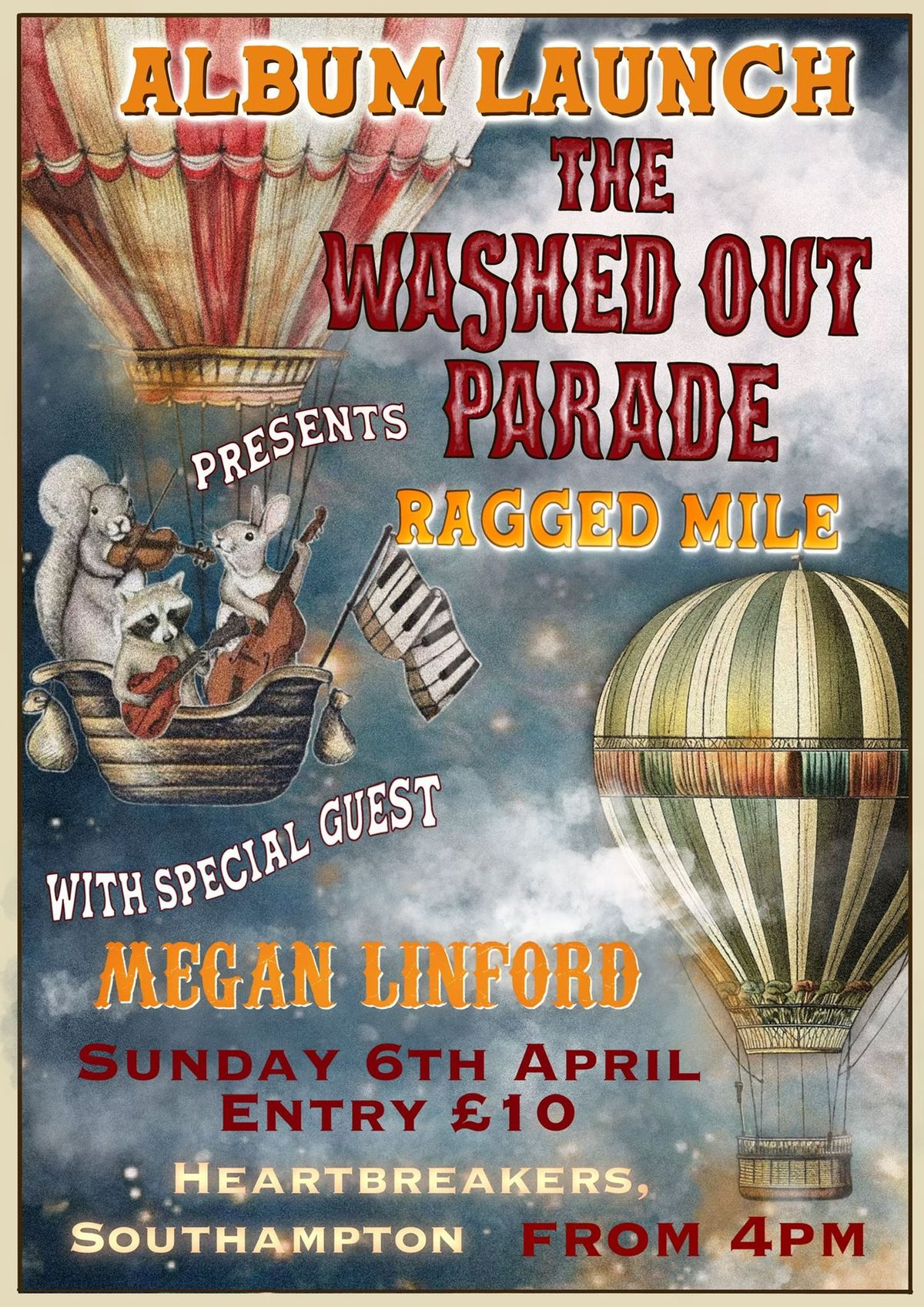 'Ragged Mile' album launch! Washed Out Parade, Megan Linford + more! @ Heartbreakers, Sun 6th April