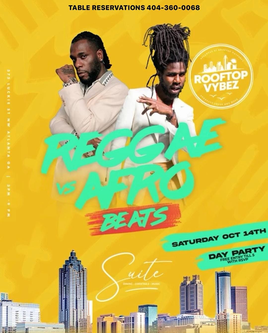 REGGAE VS AFROBEATS - ROOFTOP DAY PARTY  SATURDAY AT SUITE LOUNGE