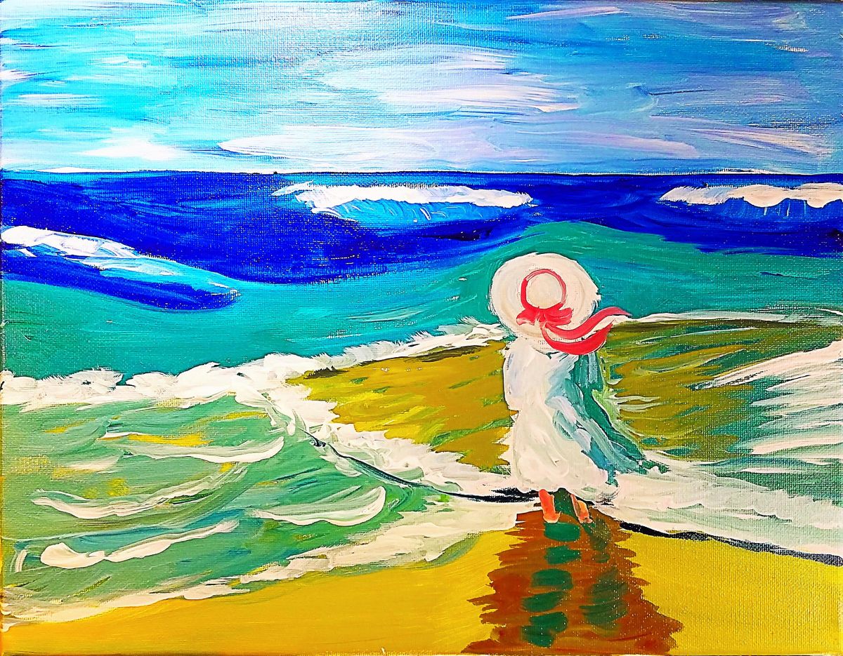 Sip n' Paint - (pre-drawn) Girl at the Beach