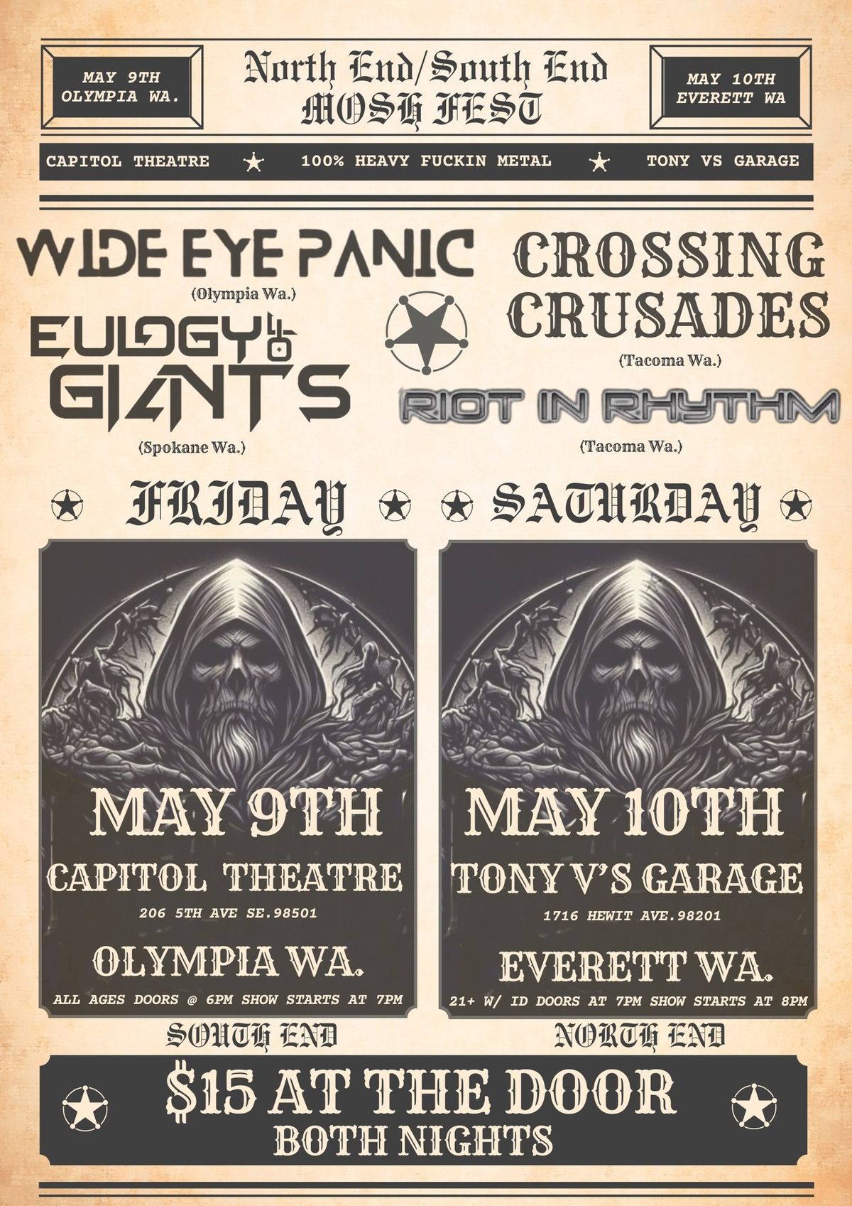 Crossing Crusades, Eulogy Of Giants, Wide Eye Panic & Riot In Rhythm, Tony V\u2019s Garage in Everett Wa.