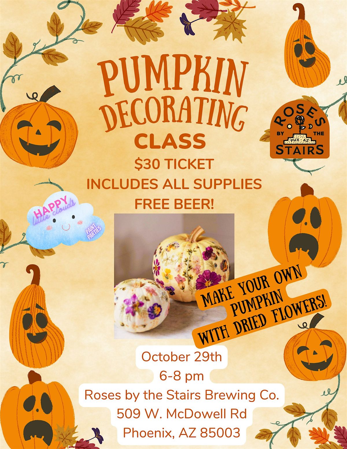 Pumpkin Decorating with Dried Flowers at Roses by the Stairs