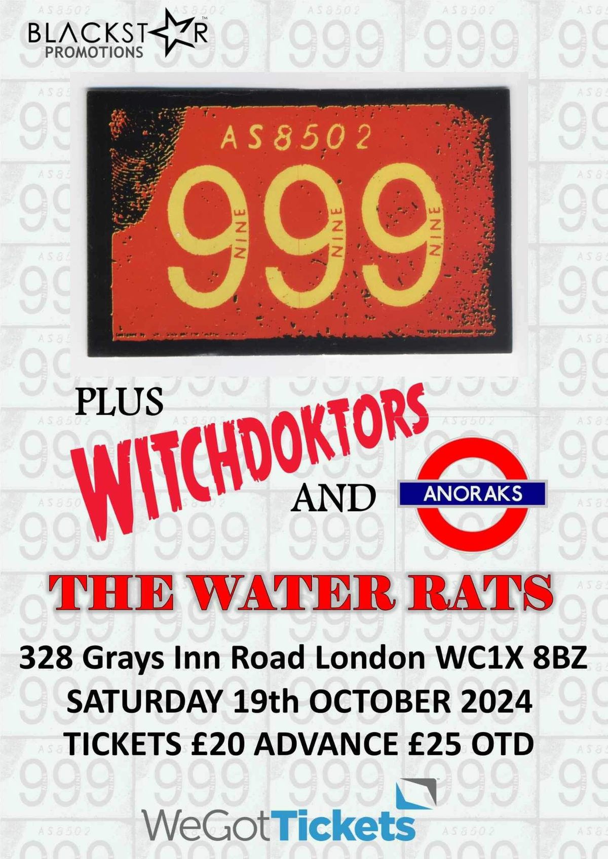 999 plus The WitchDoktors and The Anoraks at The Water Rats