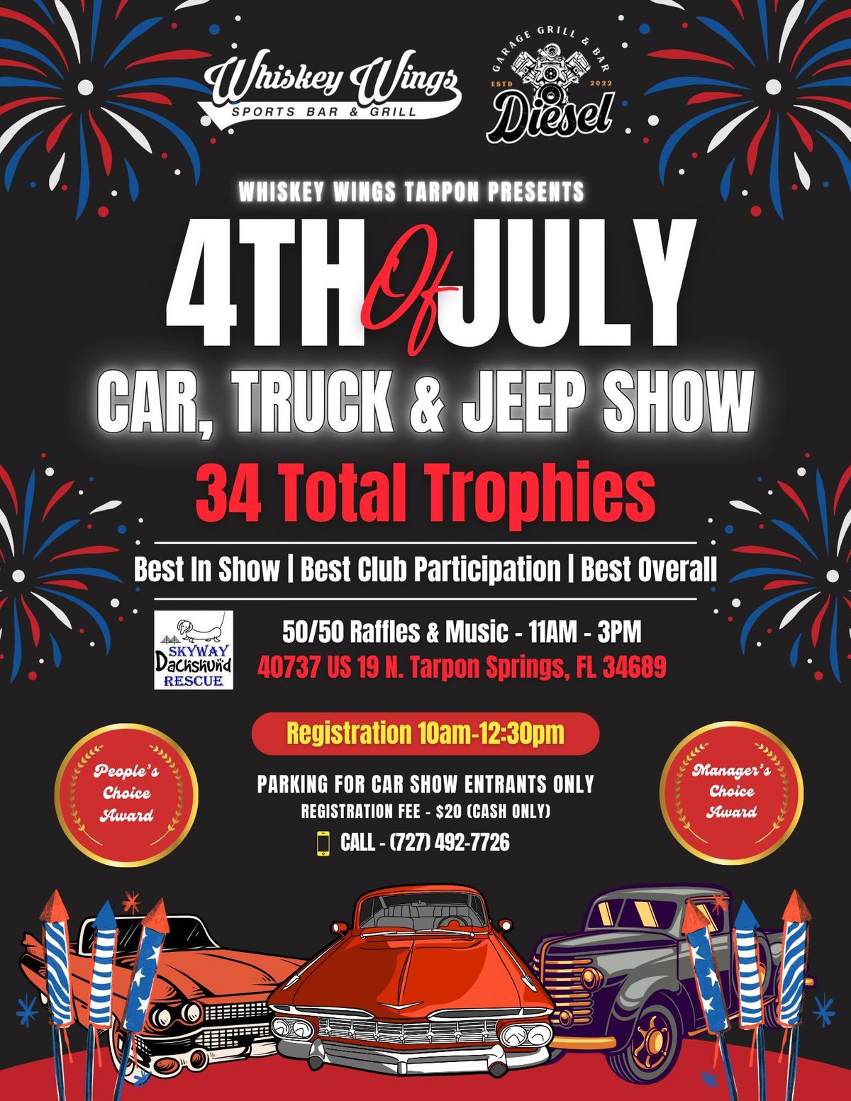 ???? Celebrate the 4th of July at Whiskey Wings Tarpon's Biggest Auto Show Yet! ??