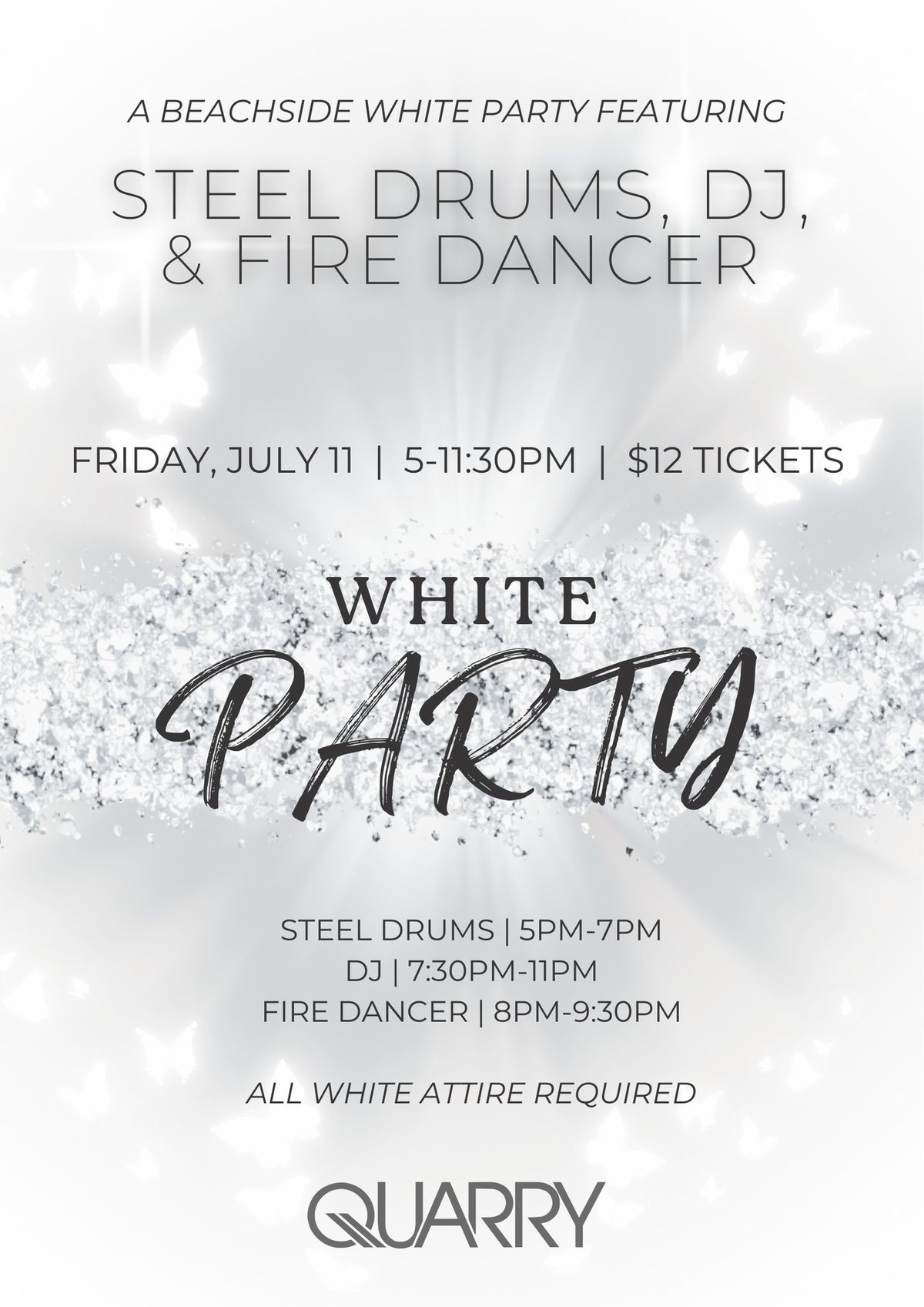 Beachside White Party w\/Steel Drums, DJ Setlist and Fire Dancer