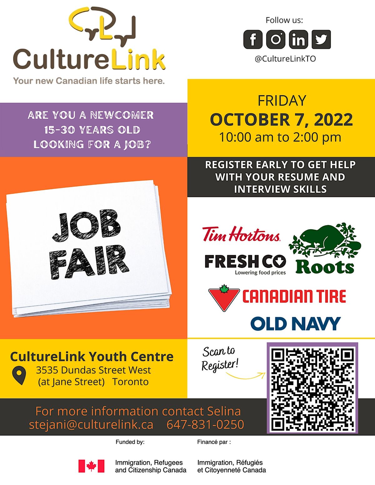 Newcomer Youth 15 to 30 years old Job Fair at CultureLink Youth Center