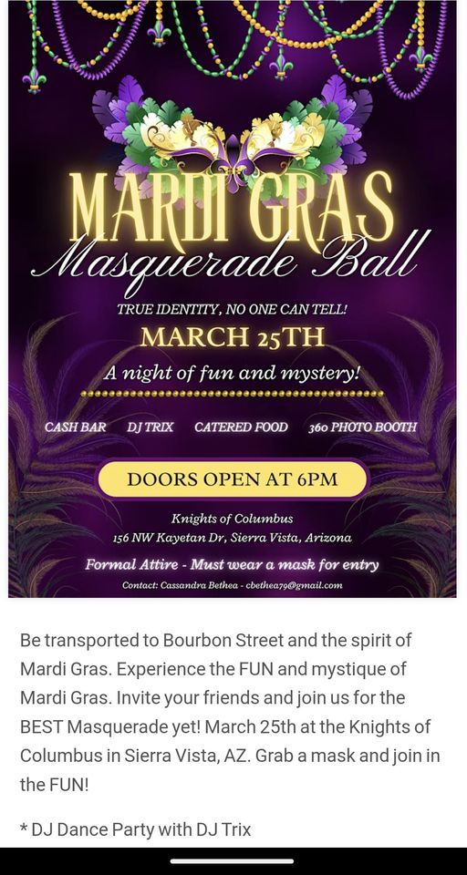 Sierra Vista Mardi Gras Masquerade Ball, Knights of Columbus
