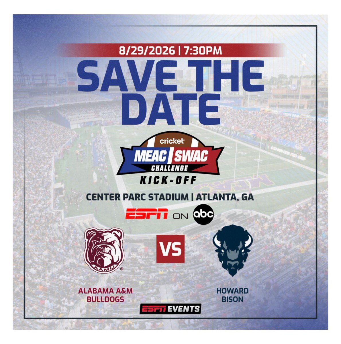 Cricket MEAC\/SWAC Challenge Kick-Off: Alabama A&M vs Howard Bison at Center Parc Credit Union Stadium