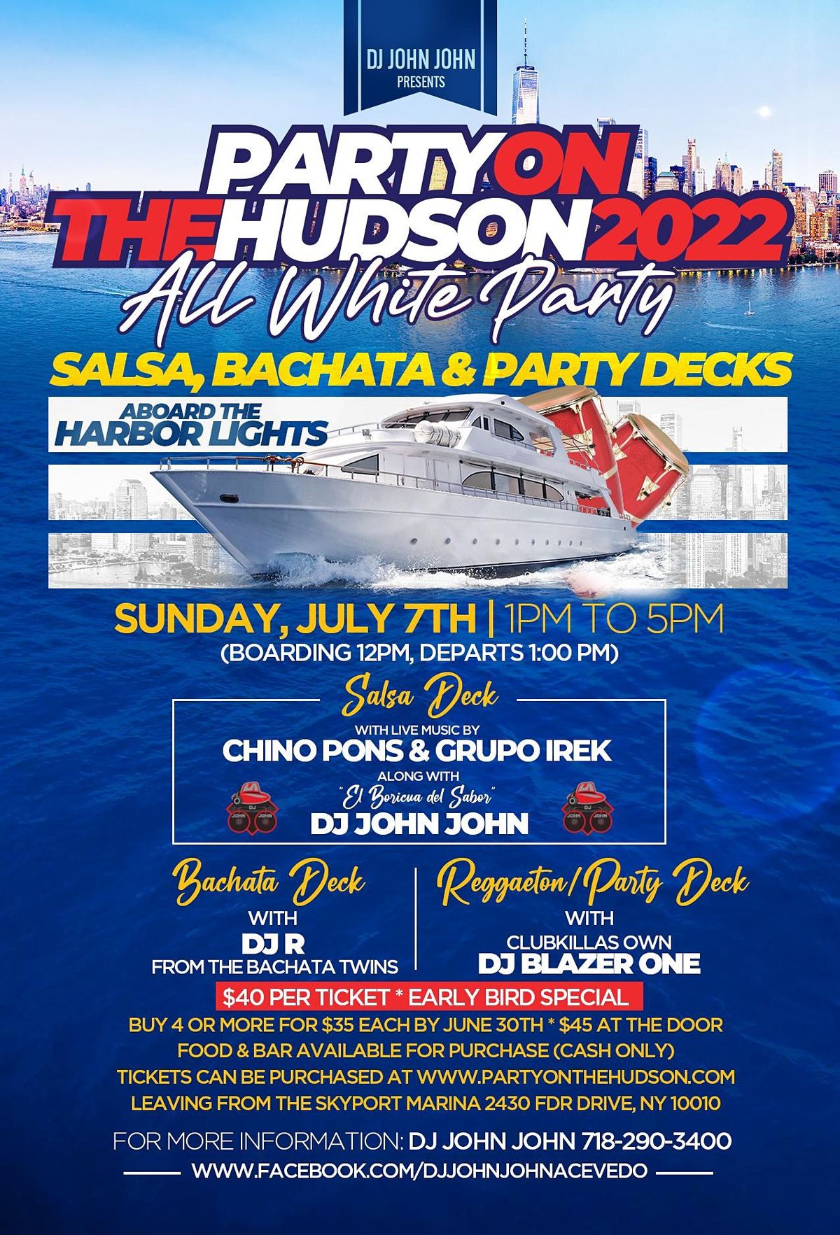 Party on the Hudson 2022 ALL WHITE PARTY Salsa, Bachata & Party Decks