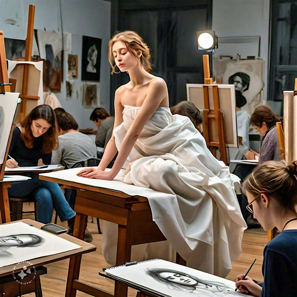 Live figure drawing with a nude model