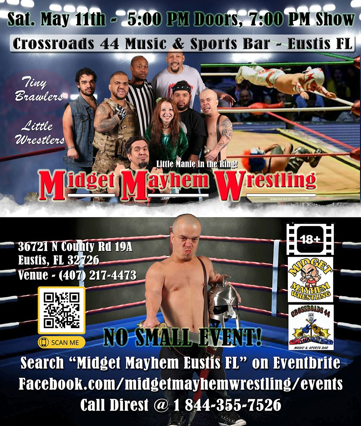 Midget Mayhem Wrestling Goes Wild - MOTHER'S DAY WEEKEND!  Eustis FL 18+