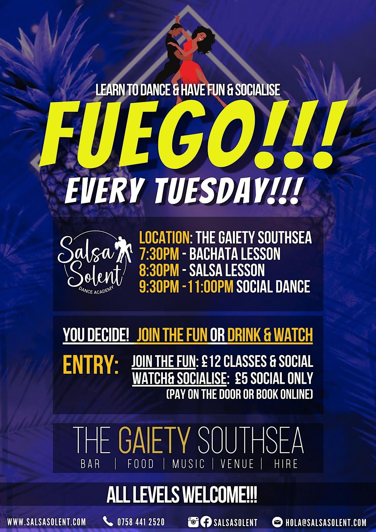 Latin Dance Classes - TUESDAYS at The Gaiety Southsea