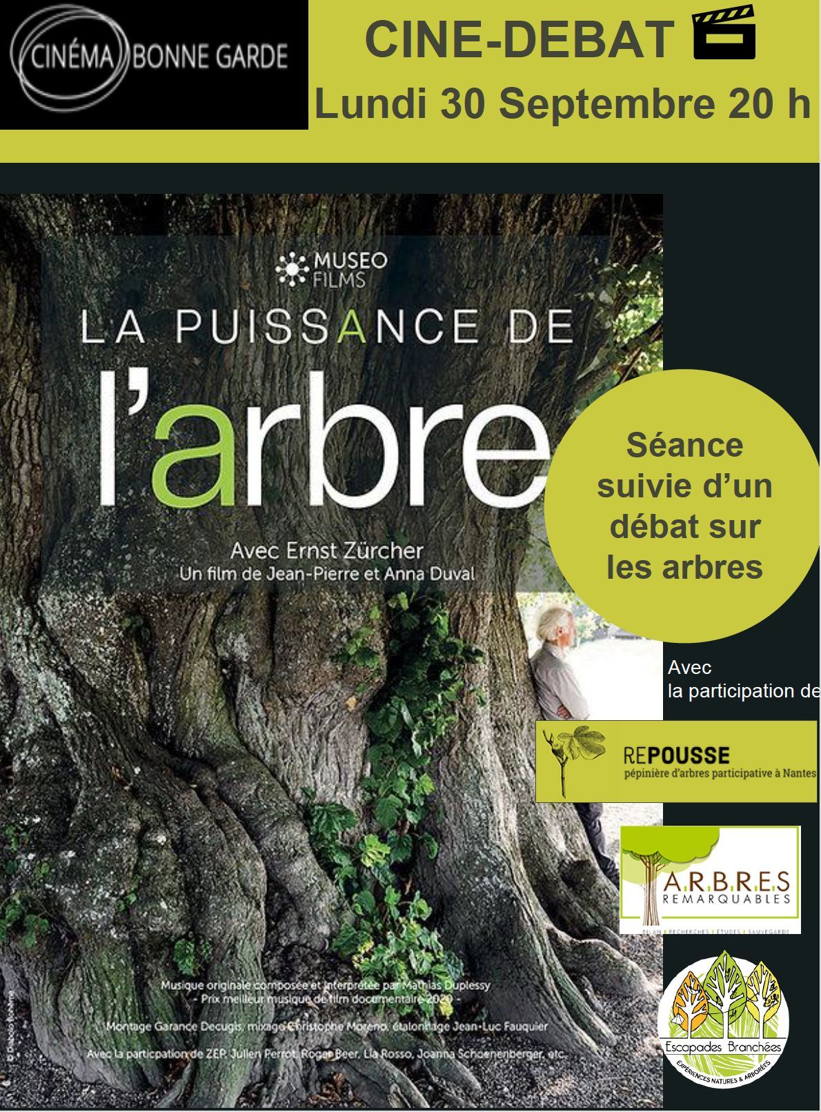 Cin\u00e9 d\u00e9bat : "La puissance des arbres" au cin\u00e9ma Bonne Garde Nantes sud