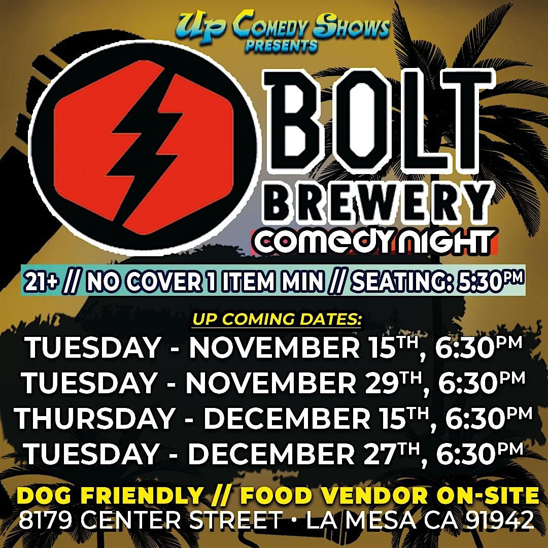 Bolt Brewery Comedy Night at Bolt Brewing, Tue Dec 27th, 6:30pm