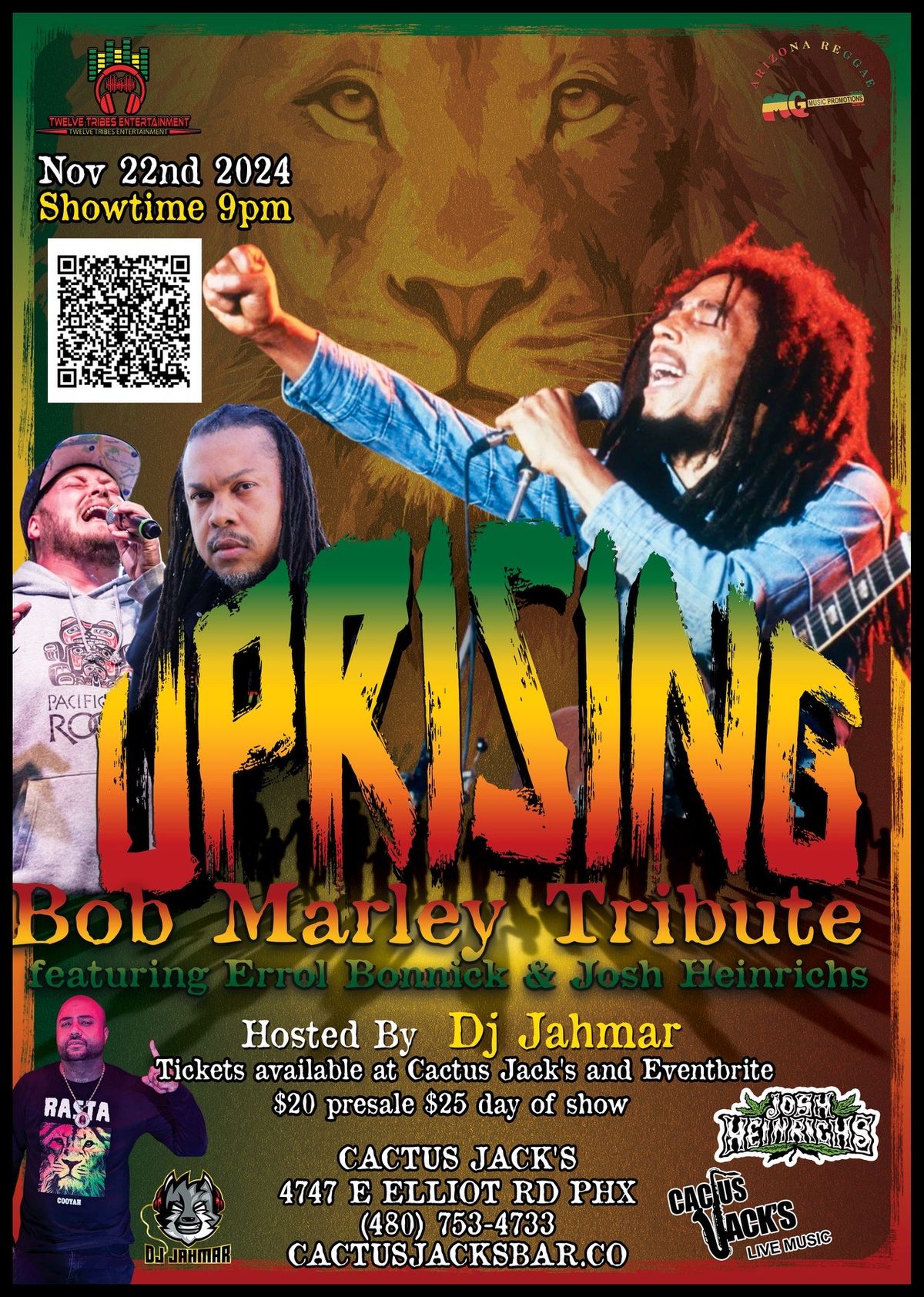 UPRISING Bob Marley Tribute feat. Errol Bonnick also Josh Heinrichs & Dj Jahmar at Cactus Jack's!