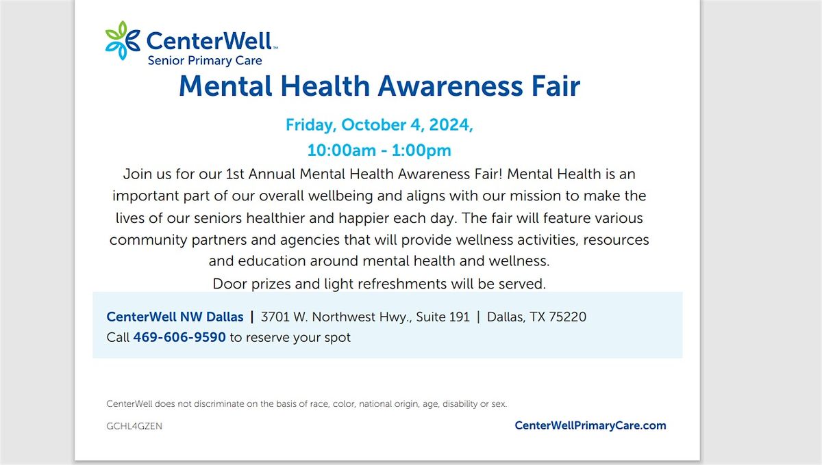 CenterWell NW Dallas Presents - "Mental Health Awareness Fair"